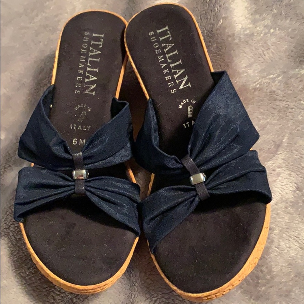 Navy blue Italian shoemaker wedges